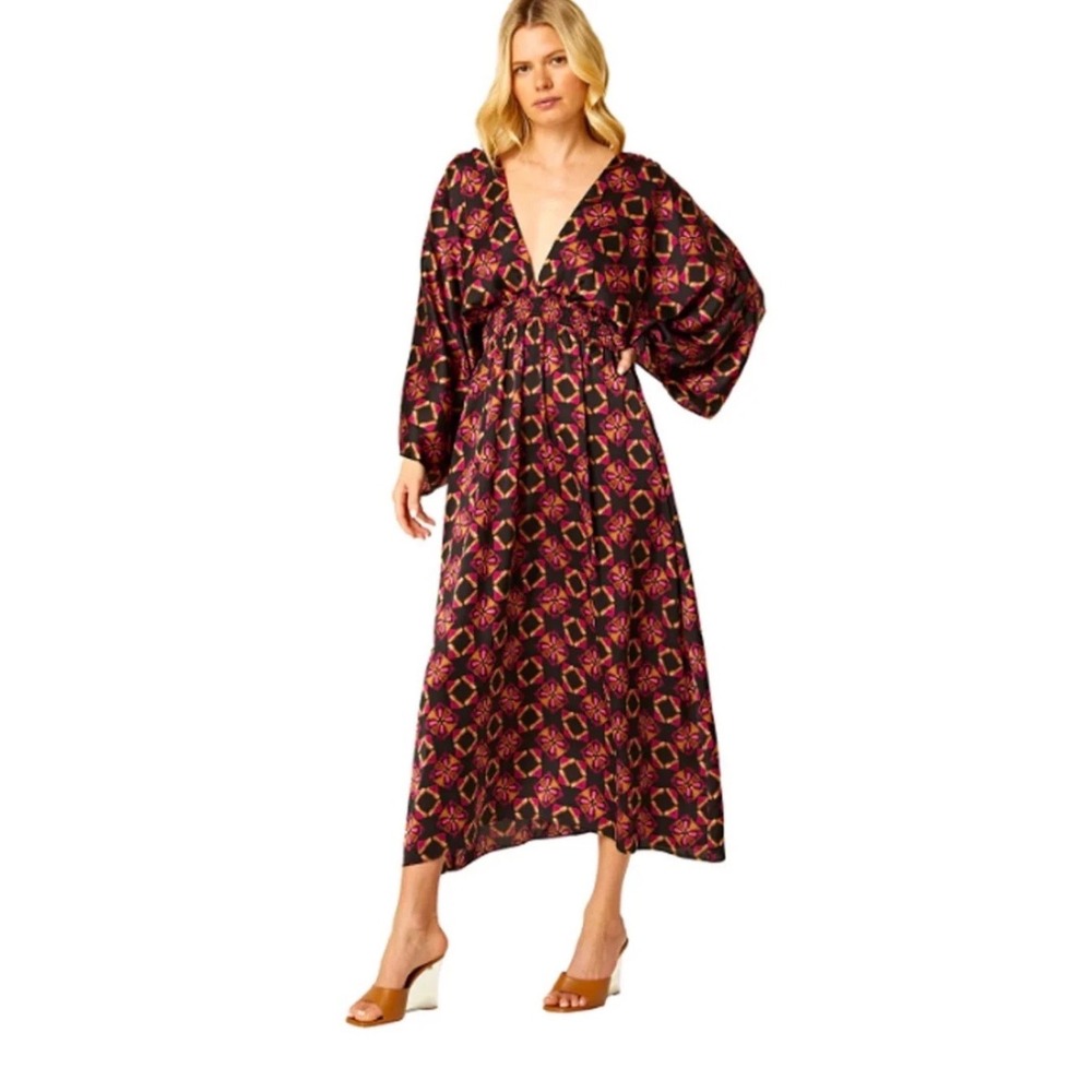 Misa Los Angeles V Neck Satin Dress Midi New Sz M